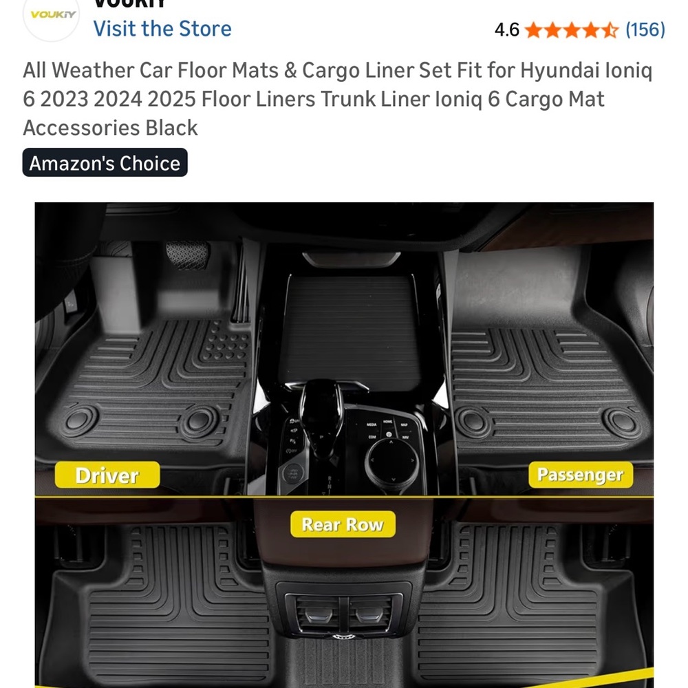 Black Car Floor Mats and Cargo Liner Set for Hyundai Ioniq 6 - Picture 2 of 2